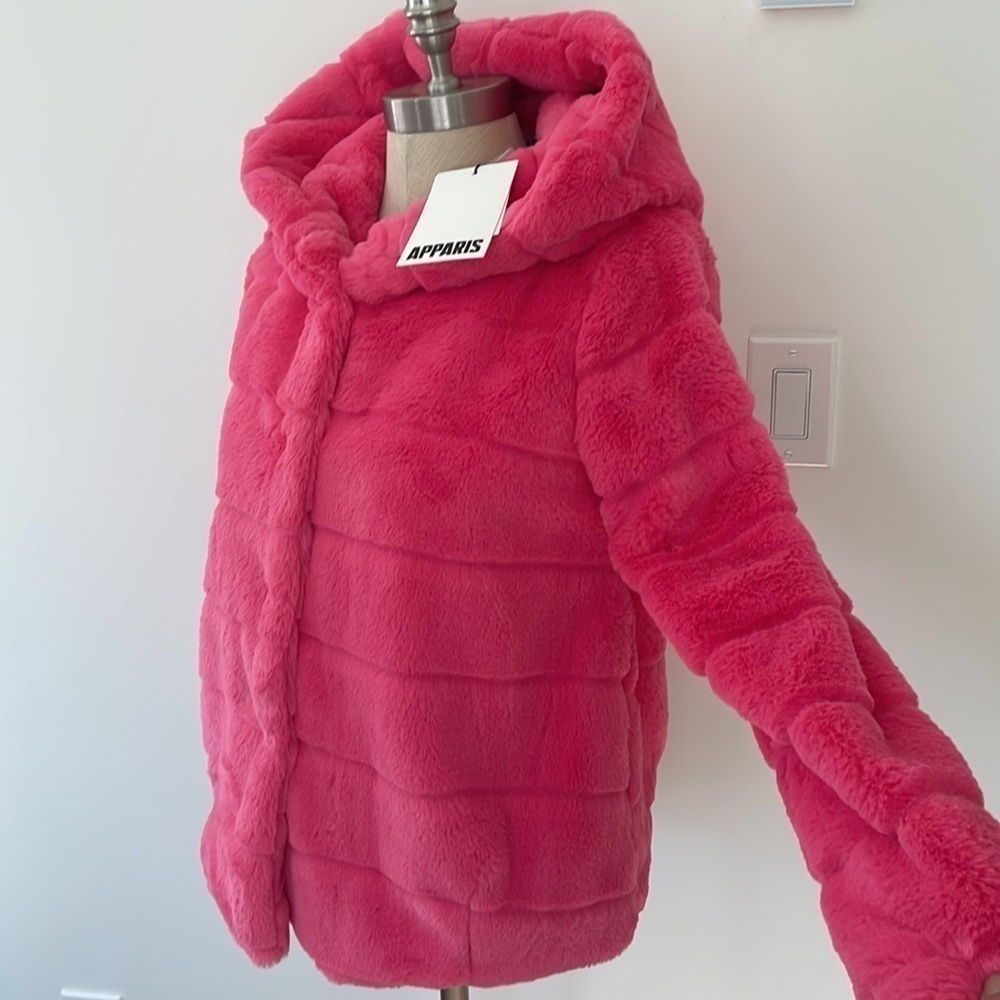 Apparis Goldie Jacket Pink Faux Fur Furry Hooded XS/S